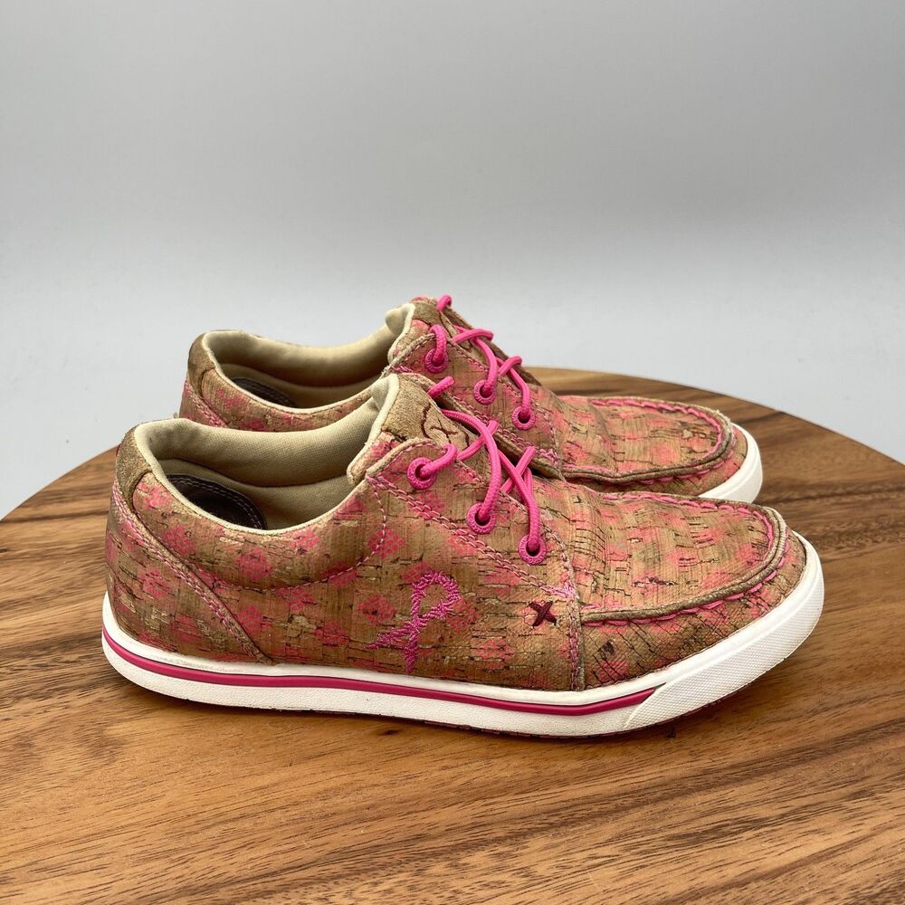 Twisted X Kicks Shoes Womens Size 6.5 M Tan/Pink Casual Comfort Driving Moc